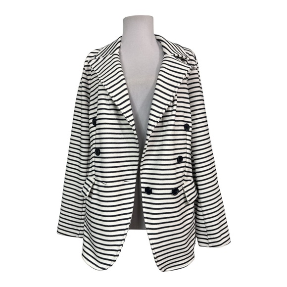 Banana Republic Preppy Large Knit Blazer Jacket Striped Stretch Pockets Navy - Picture 4 of 7